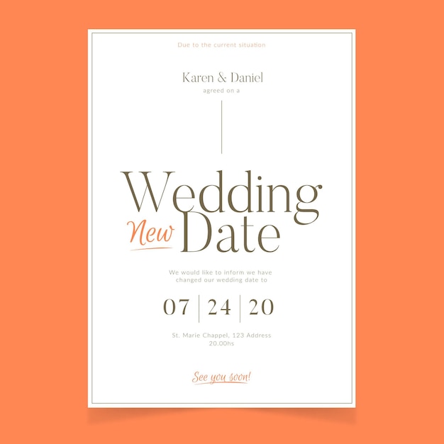 Diseño tipográfico de tarjeta de boda pospuesta