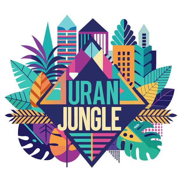 Diseño urbano de la jungla hojas geométricas tropicales y edificios