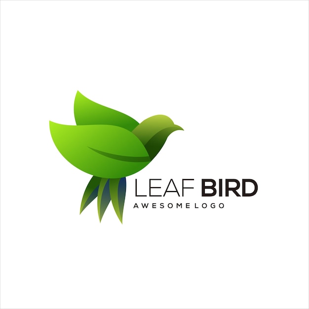 Diseño de vector colorido degradado de logotipo de hoja de pájaro