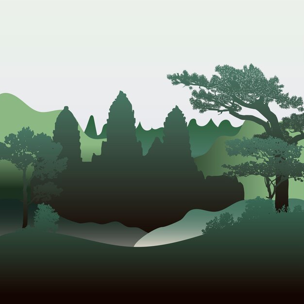 El diseño del vector de la silueta del templo de Angkor Wat