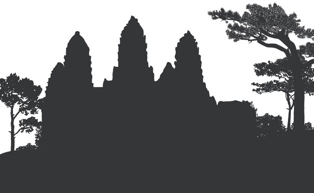 El diseño del vector de la silueta del templo de Angkor Wat