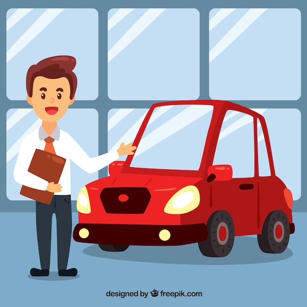 Diseño de vendedor de coches de dibujo animado