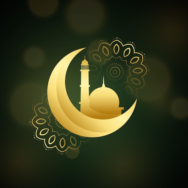 Diseño verde oscuro bokeh de eid mubarak