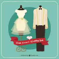 Vector gratuito diseño de vestido de novia y traje de novio