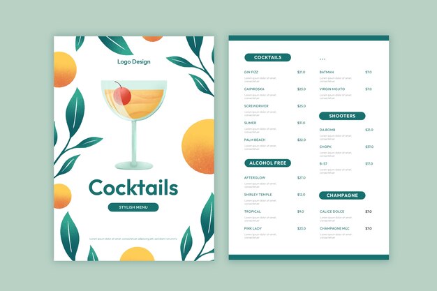 Diseño de volante de cóctel de diseño plano dibujado a mano