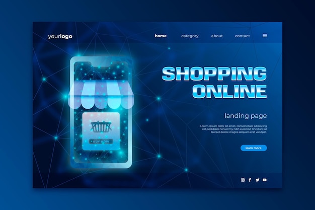 Diseño web futurista de compras en línea