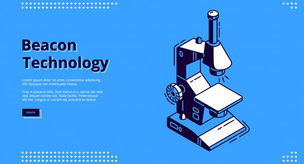 Diseño web isométrico de tecnología Beacon con microscopio
