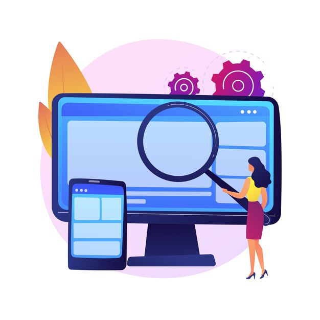 Diseño web. Producción y mantenimiento de sitios web. Gráfico web, diseño de interfaz, sitio web receptivo. Ingeniería de software y desarrollo colorido icono.