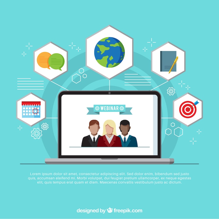 Vector gratuito diseño de webinar con personas en pantalla