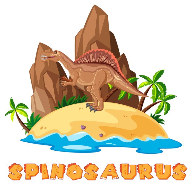 Diseño de wordcard para spinosaurus en la isla.