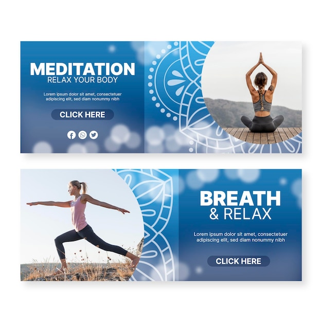 Vector gratuito diseños de banners de meditación de yoga