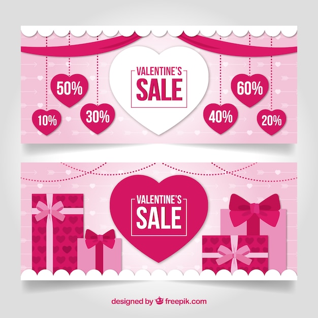 Vector gratuito diseños de banners rosas para rebajas san valentin