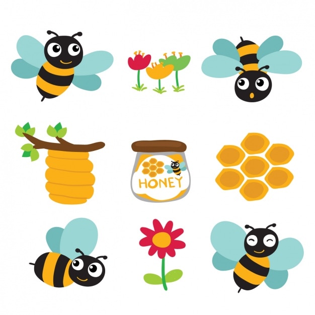 Vector gratuito diseños a color de abejas y miel