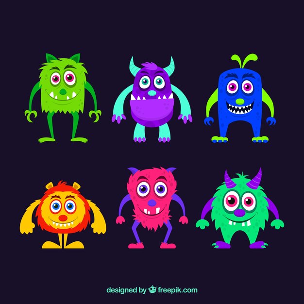 Diseños coloridos de caracteres de monstruos