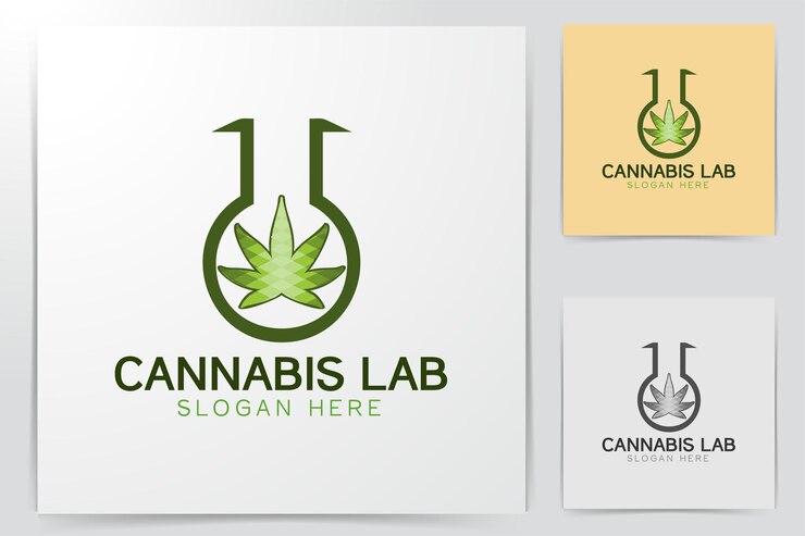 Vector gratuito diseños de logotipo de laboratorio de cannabis inspiración aislado sobre fondo blanco.