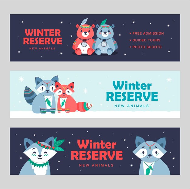 Diseños de pancartas modernas con adorables animales lindos. Folletos para hotel nativo americano