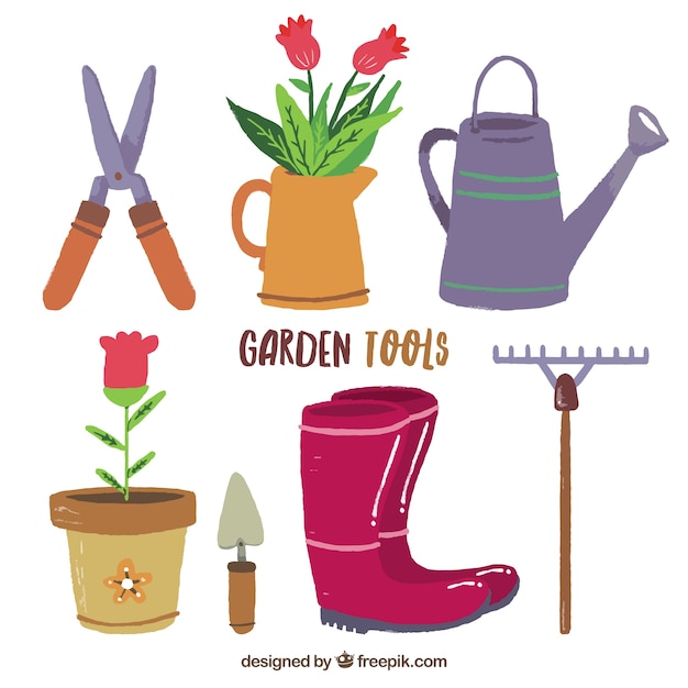 Vector gratuito diseños planos de herramientas de jardinería