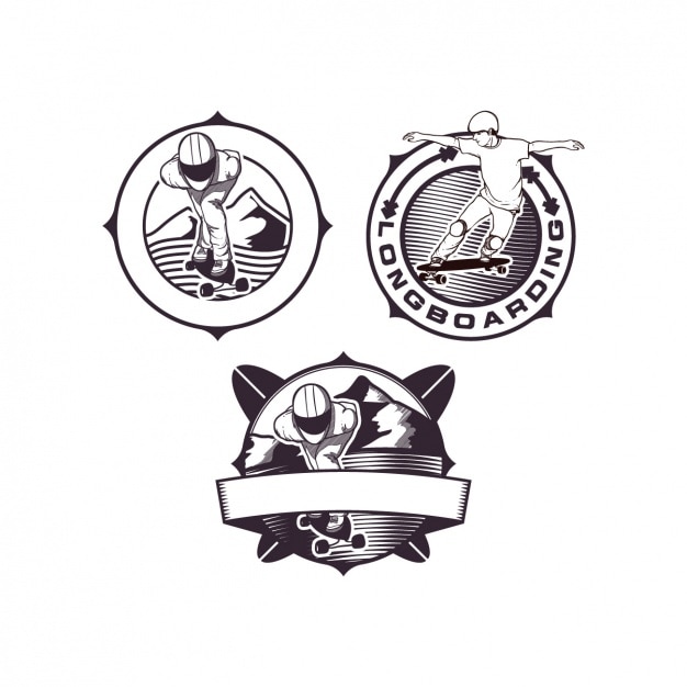 Diseños de plantillas de logo de longboarding