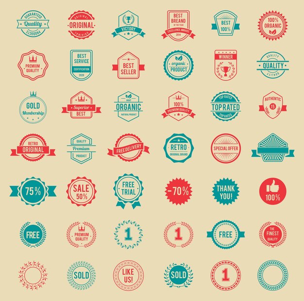 Diseños surtidos Insignias y etiquetas vintage de colores