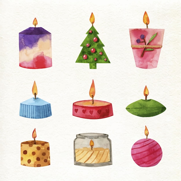 Diseños de velas de acuarela para el evento navideño