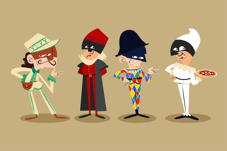 Vector gratuito disfraces de carnaval italiano dibujados a mano