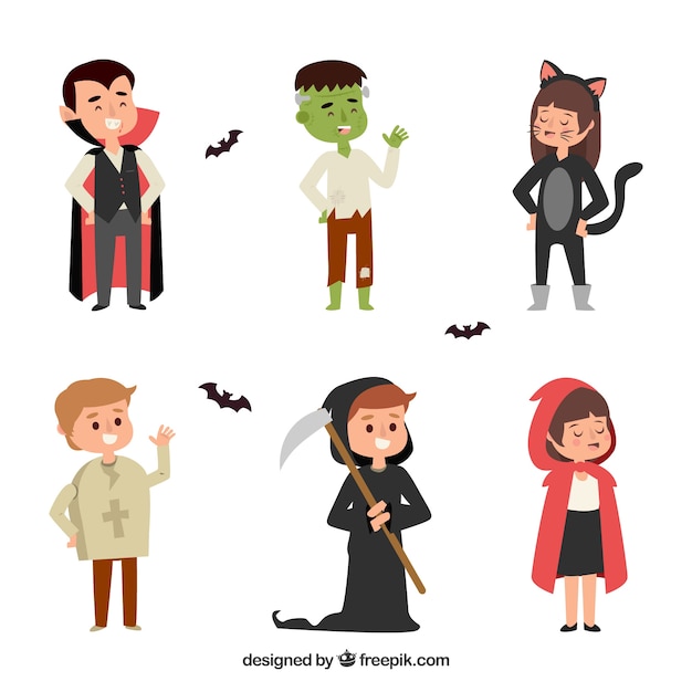 Vector gratuito disfraces de niños en halloween