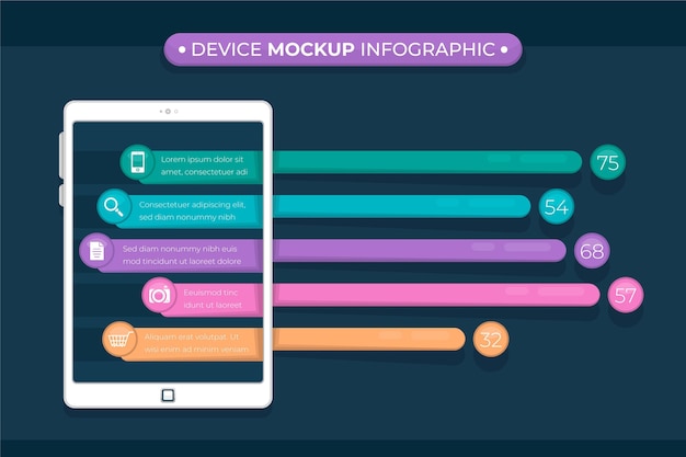 Vector gratuito dispositivo maqueta infografía en diseño plano