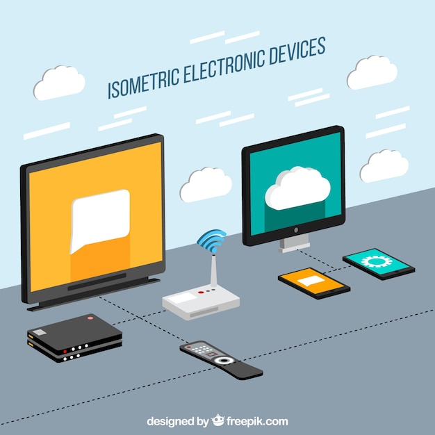 Dispositivos electrónicos en estilo isométrico