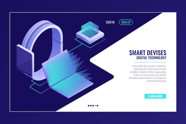 Dispositivos inteligentes, movilidad de la información, smartwatch con libro electrónico abierto.