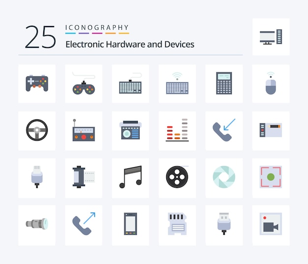 Dispositivos paquete de iconos de 25 colores planos que incluye dispositivo inalámbrico calcular mouse apple