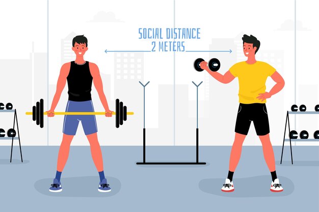 Distancia social en el gimnasio ilustrada