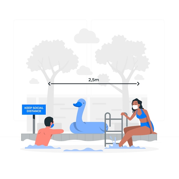 Vector gratuito distancia social en la ilustración del concepto de piscina