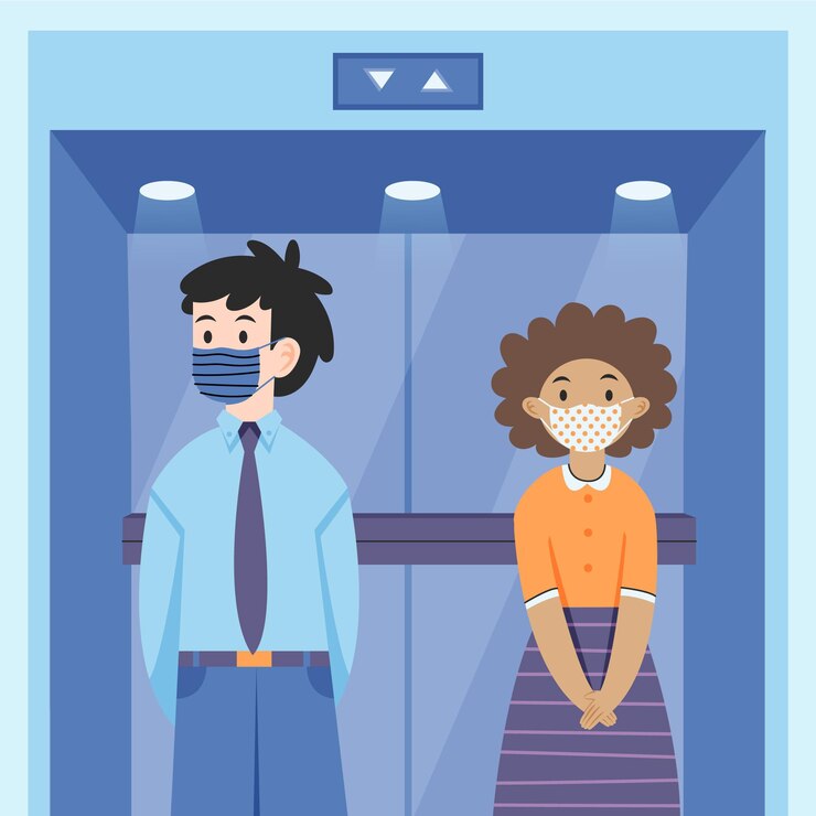 Vector gratuito distanciamiento social en un ascensor