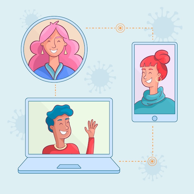 Vector gratuito distanciamiento social comunicación en línea