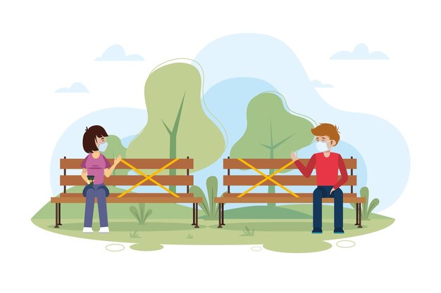 Distanciamiento social en un parque