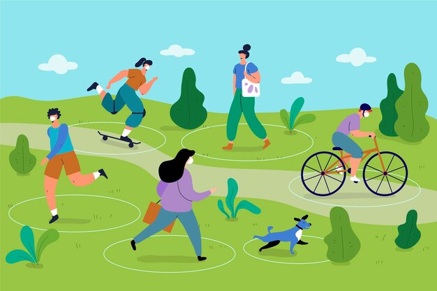 Distanciamiento social en un parque