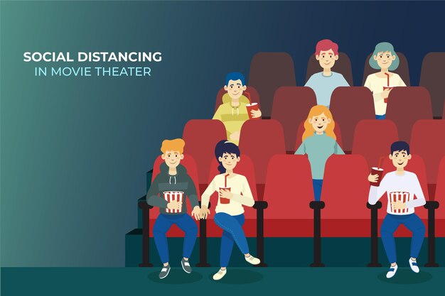 Distanciamiento social por razones de seguridad en el cine.