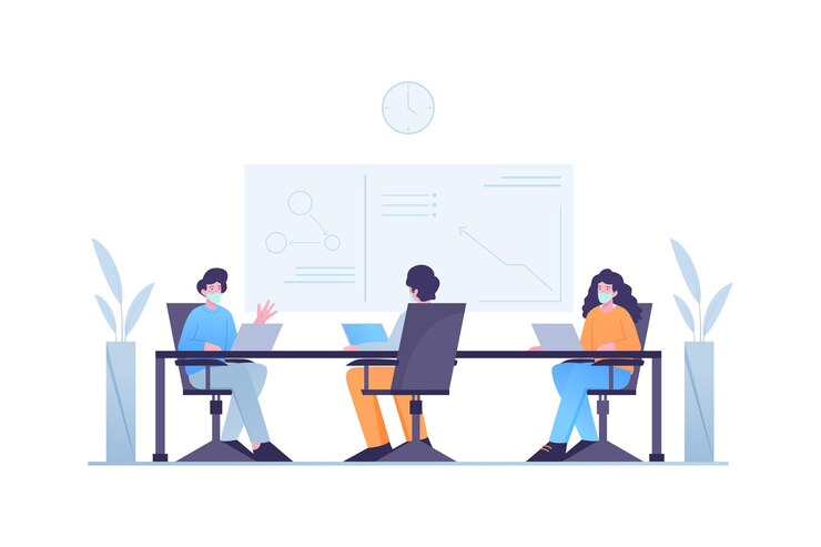 Vector gratuito distanciamiento social en una reunión