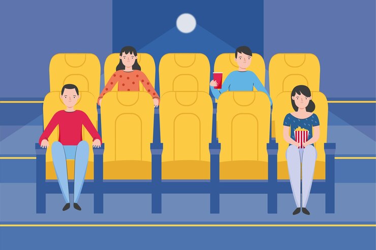 Vector gratuito distanciamiento social en salas de cine