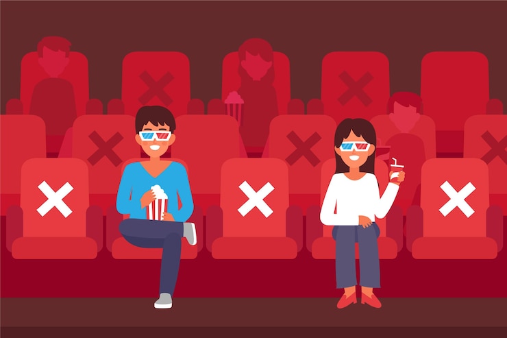 Vector gratuito distanciamiento social en salas de cine