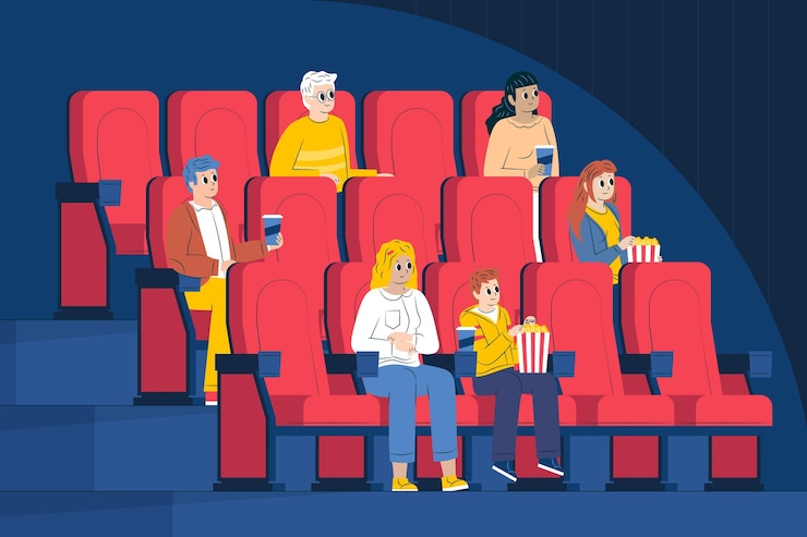 Vector gratuito distanciamiento social en salas de cine