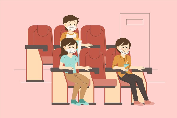 Vector gratuito distanciamiento social en salas de cine