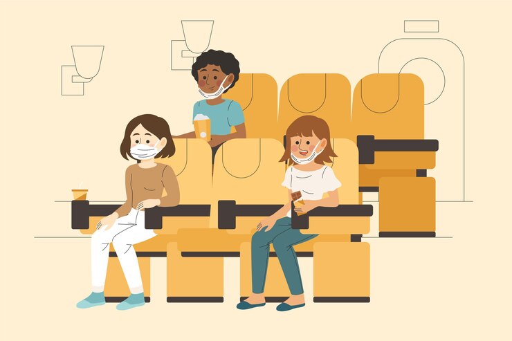 Vector gratuito distanciamiento social en salas de cine