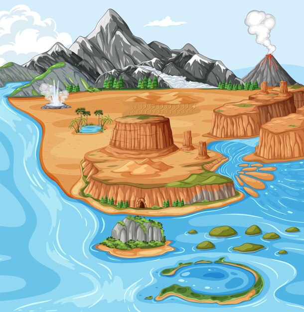 Diversas formas de terreno y cuerpos de agua