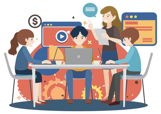 Diversas personas discutiendo el plan de negocios