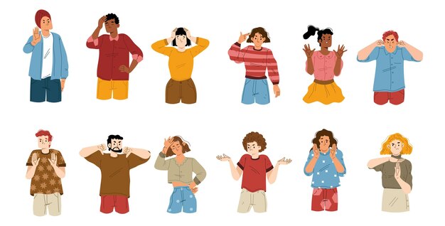 Diversas personas expresan sentimientos de desacuerdo emociones