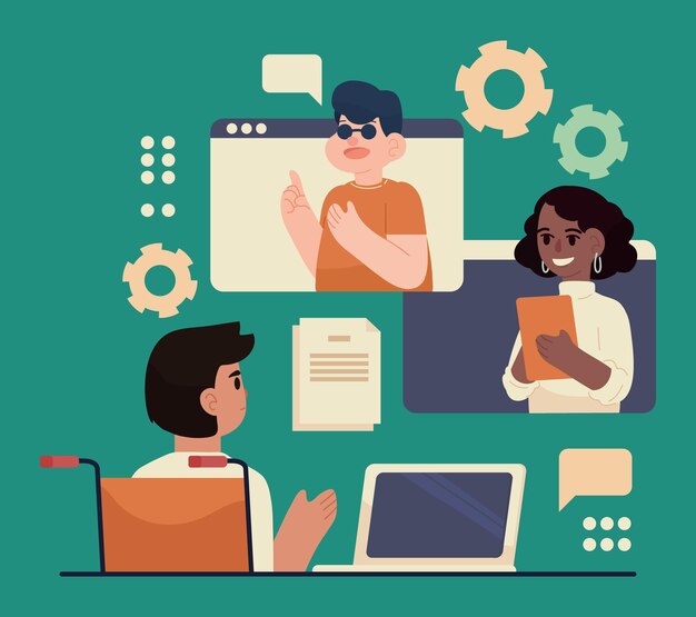 diversas personas en línea se encuentran para trabajar
