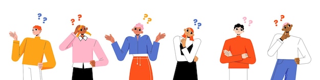 Diversas personas que se preguntan con signos de interrogación