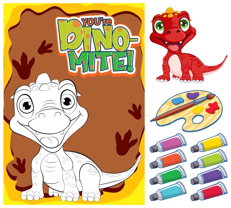 Vector gratuito la diversión de colorear y pintar dinosaurios