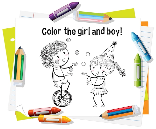 Diversión colorida con niños y lápices de colores